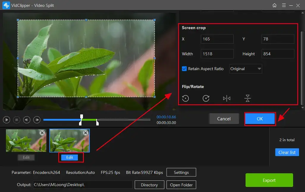 edit a clip in vidclipper
