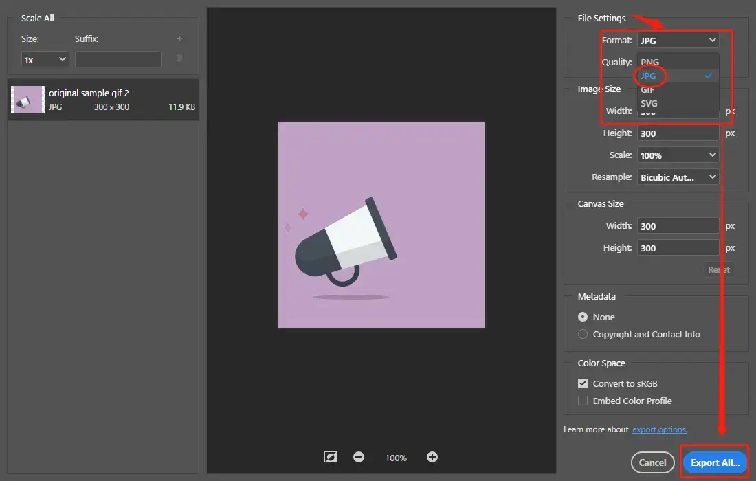 export gif to jpg in photoshop step 2
