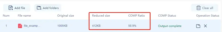 file size compressed by clearer output mode