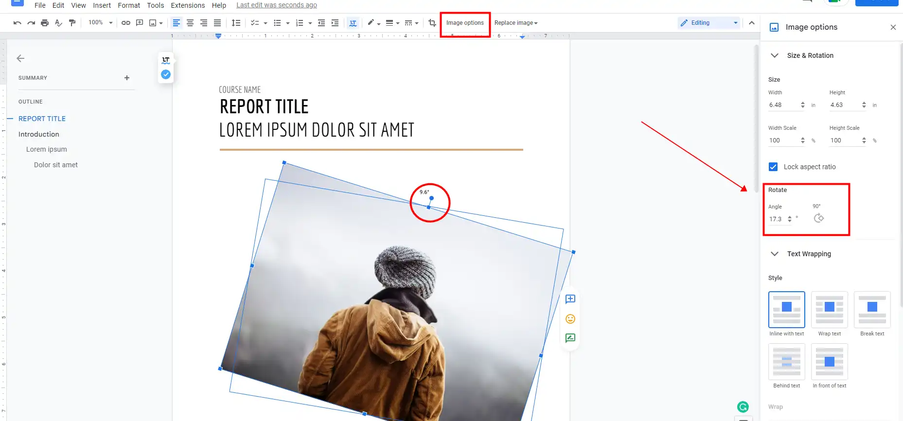 google docs rotate a picture