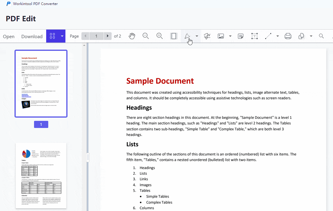 highlight in pdf in freeform highlight of workintool