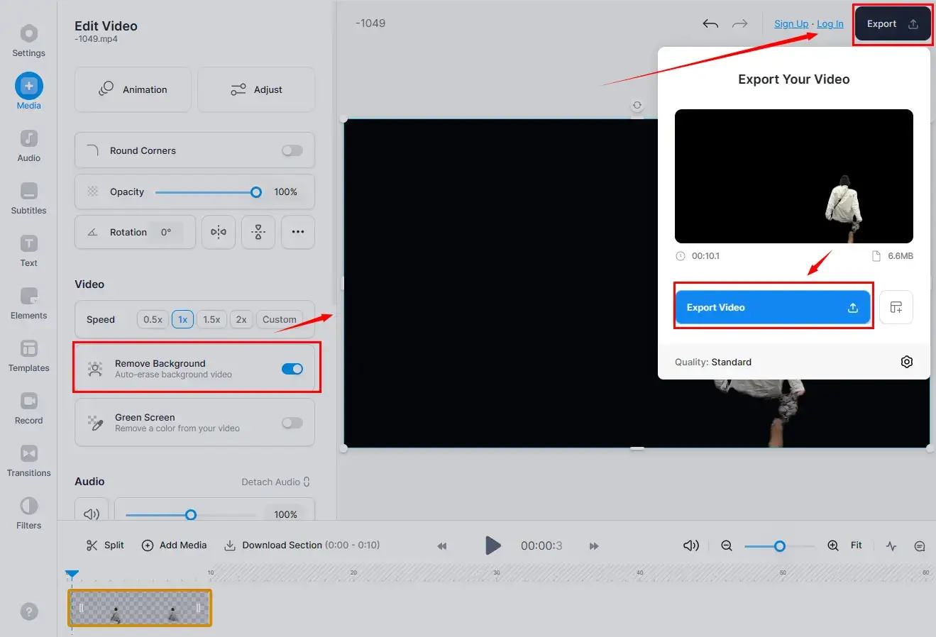 how to remove background from video in veed io