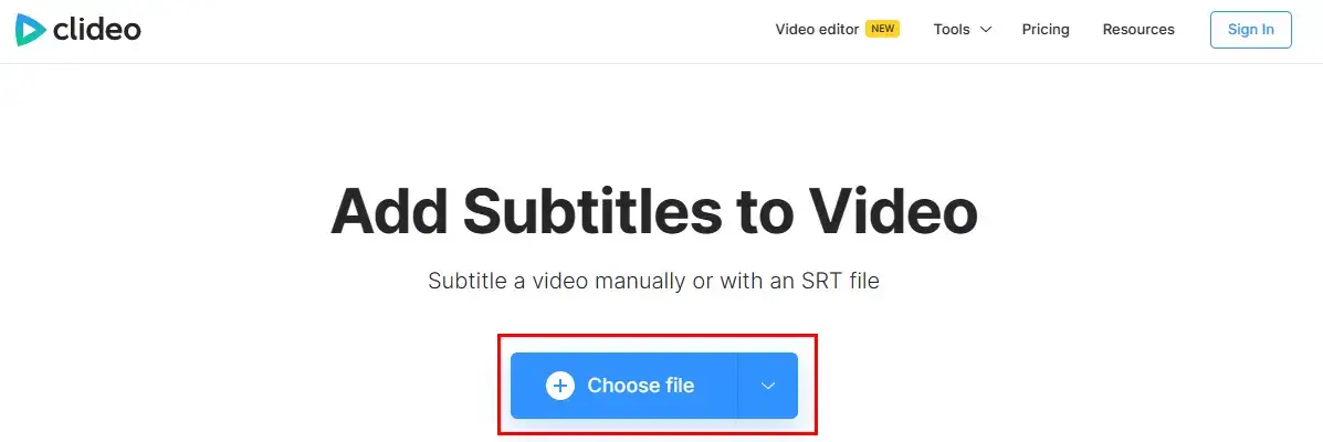 import a video in clideo add subtitle to video tool