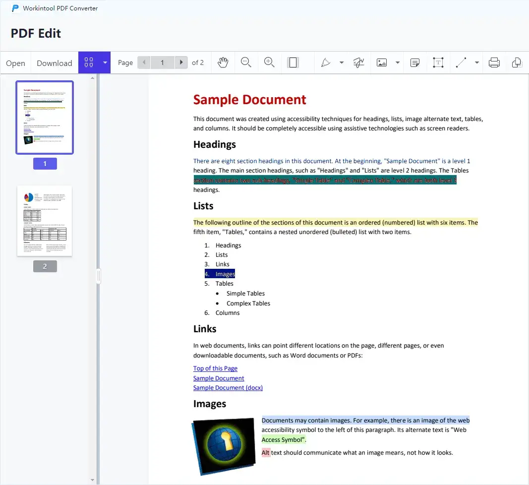 outcome by text highlighter of workintool