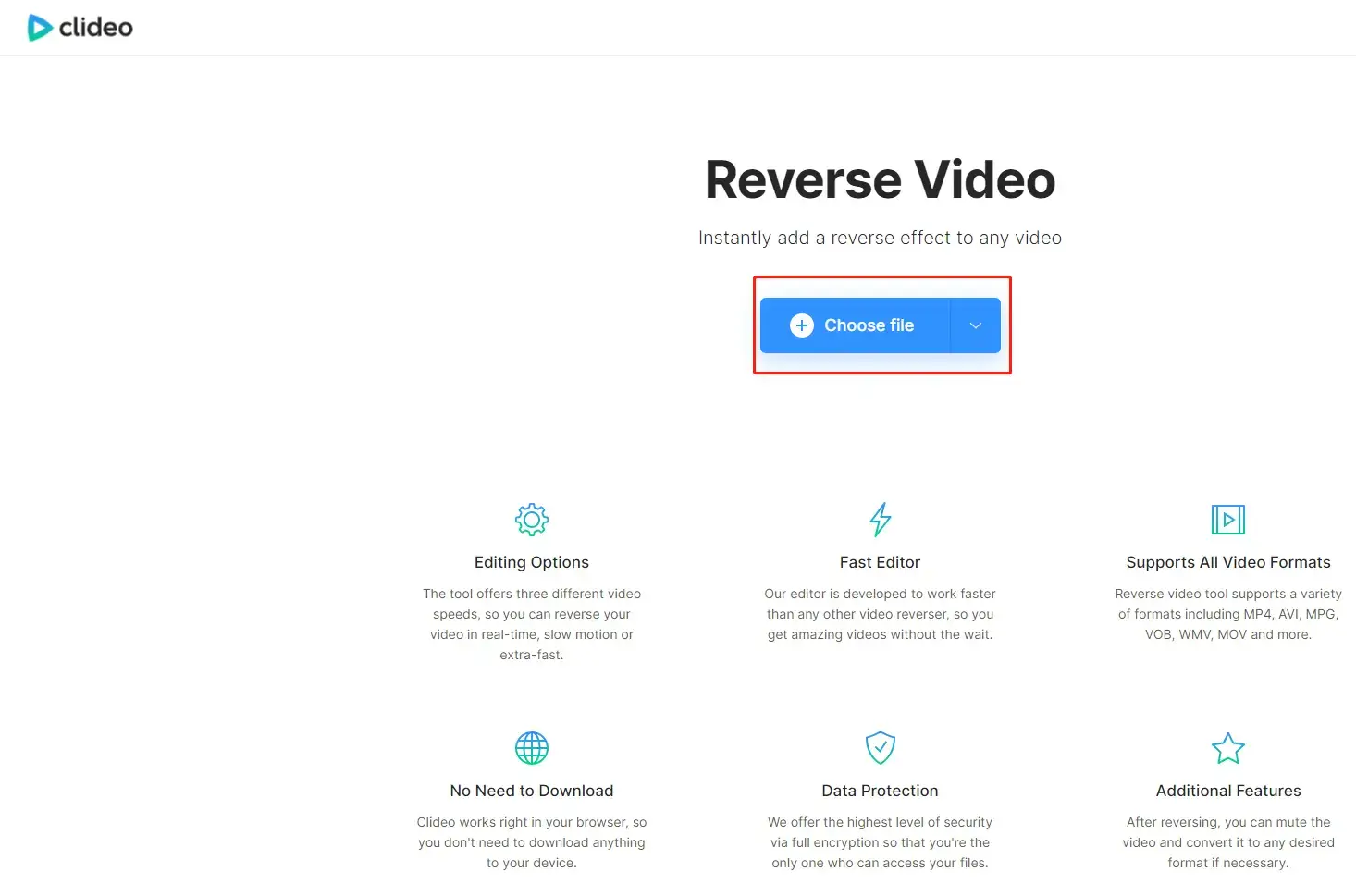 put a video in reverse by clideo step 2