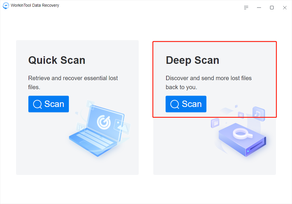 choose deep scan to recover a file