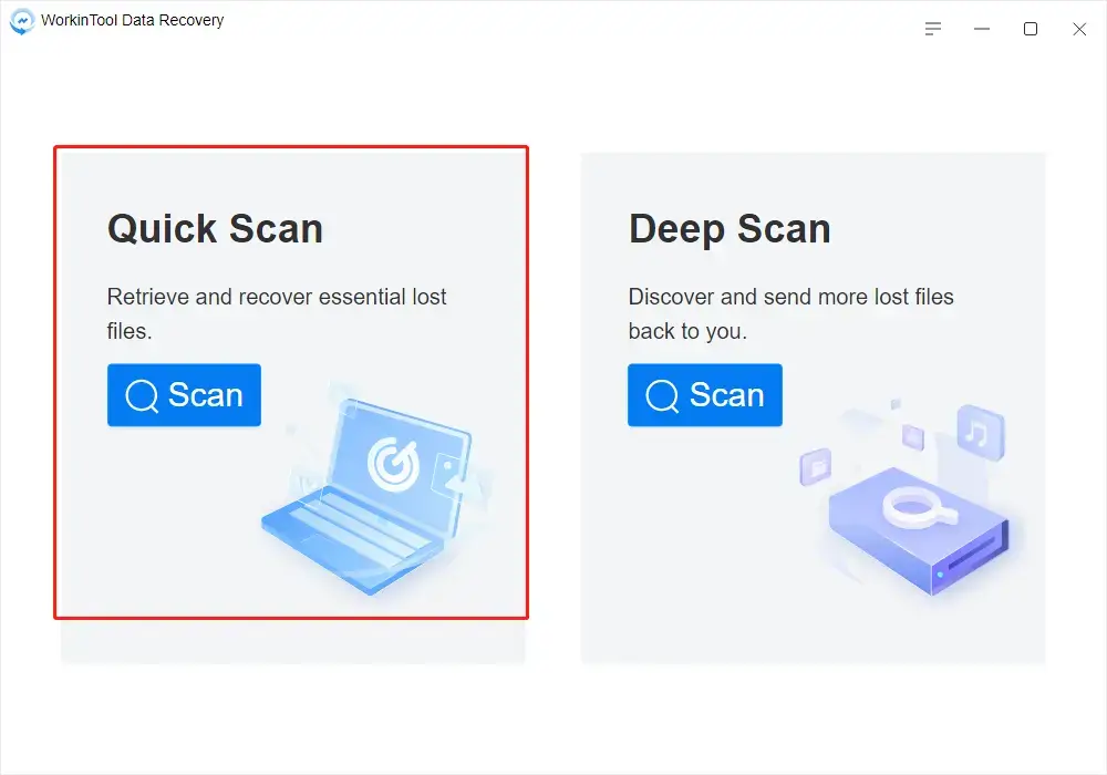 choose quick scan in workintool data recovery