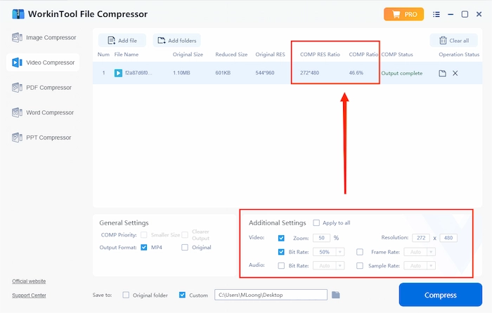 additional settings in workintool and the outcome