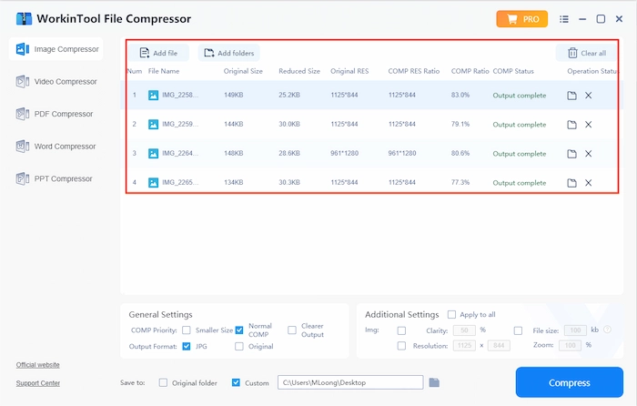 batch compression in workintool