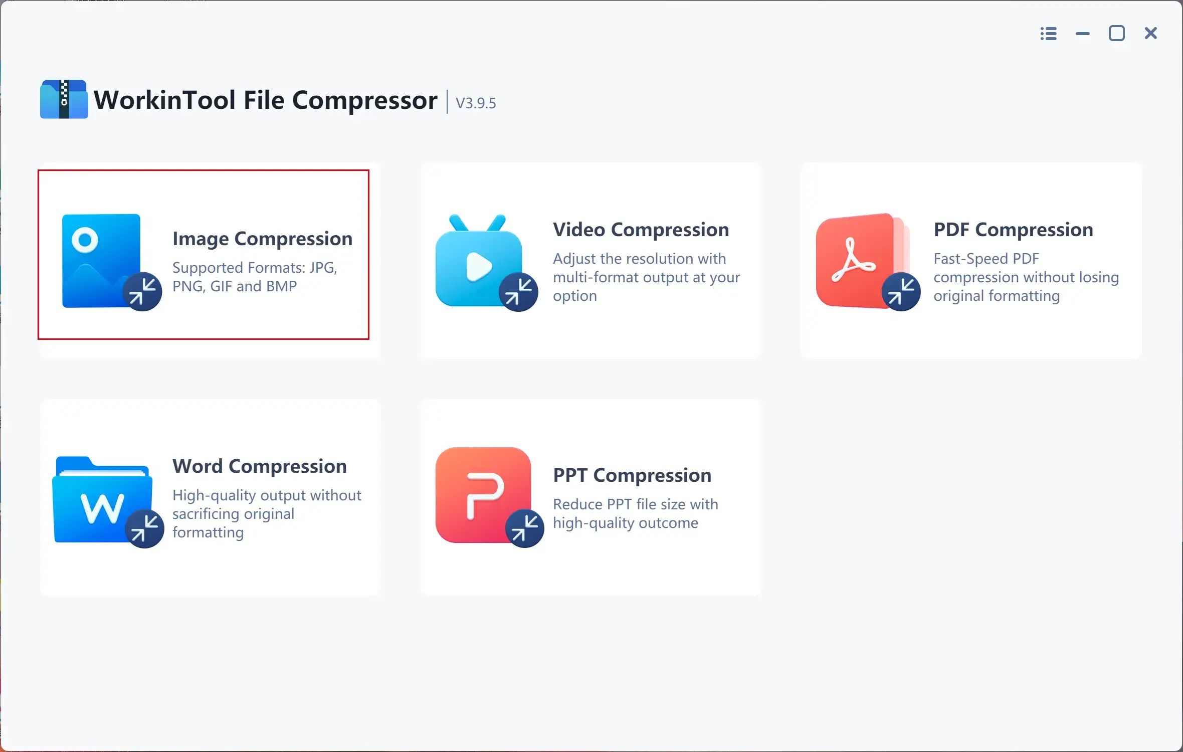 choose image compression in workintool