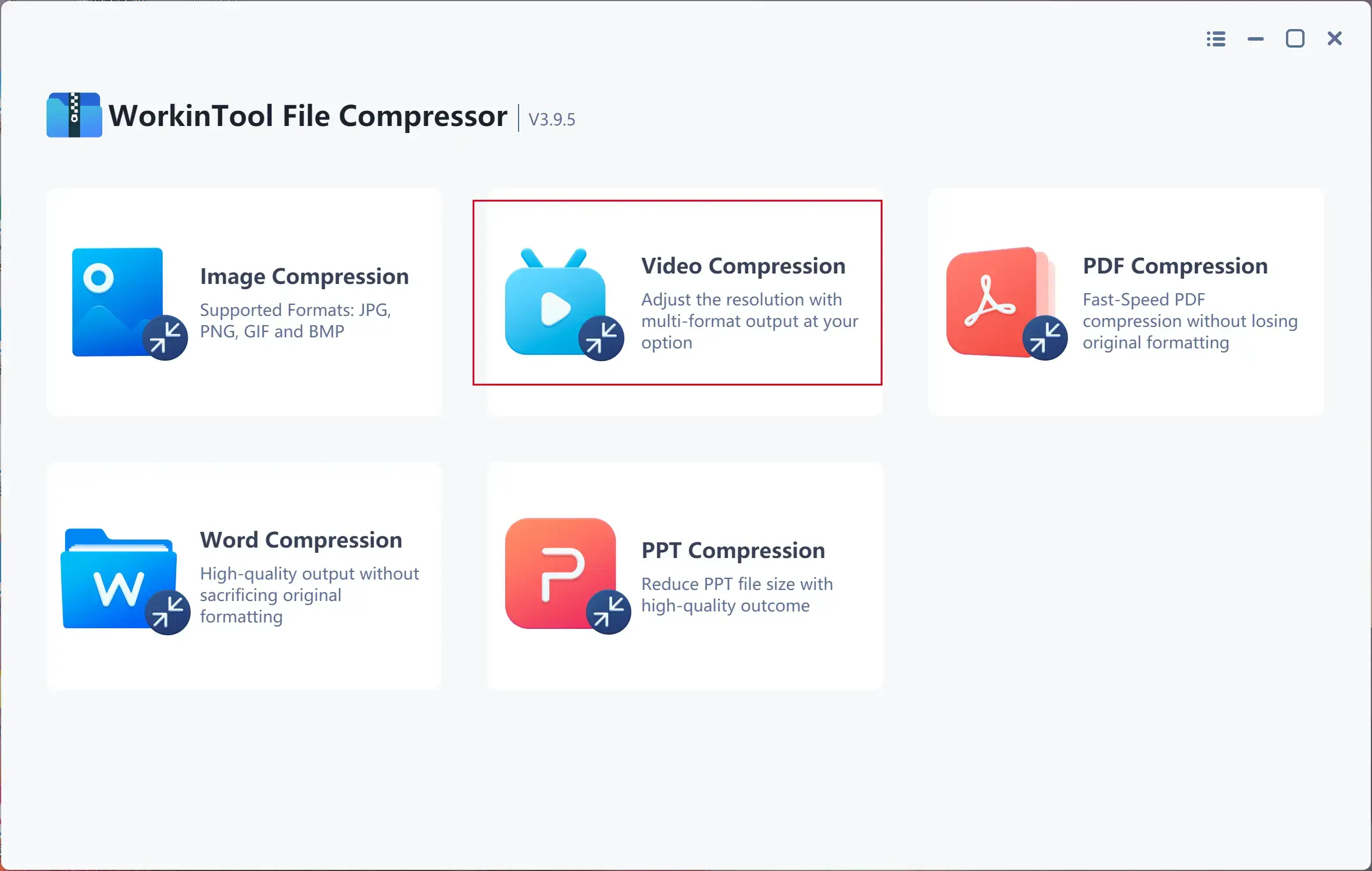 choose video compression in workintool