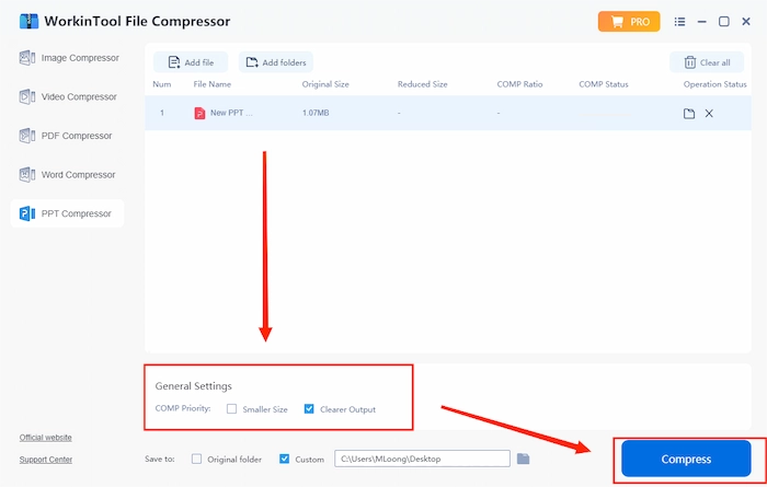 compress a powerpoint through offline ppt compressor workintool step 3