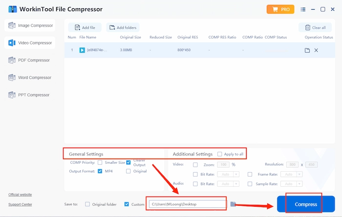 compress flv files through workintool