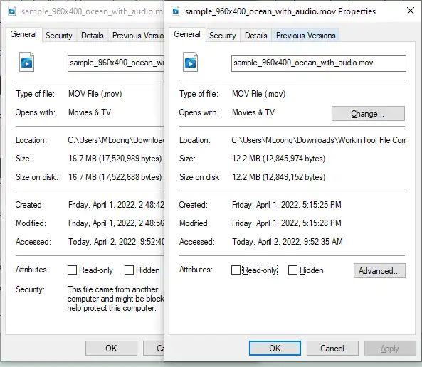 compress mov result