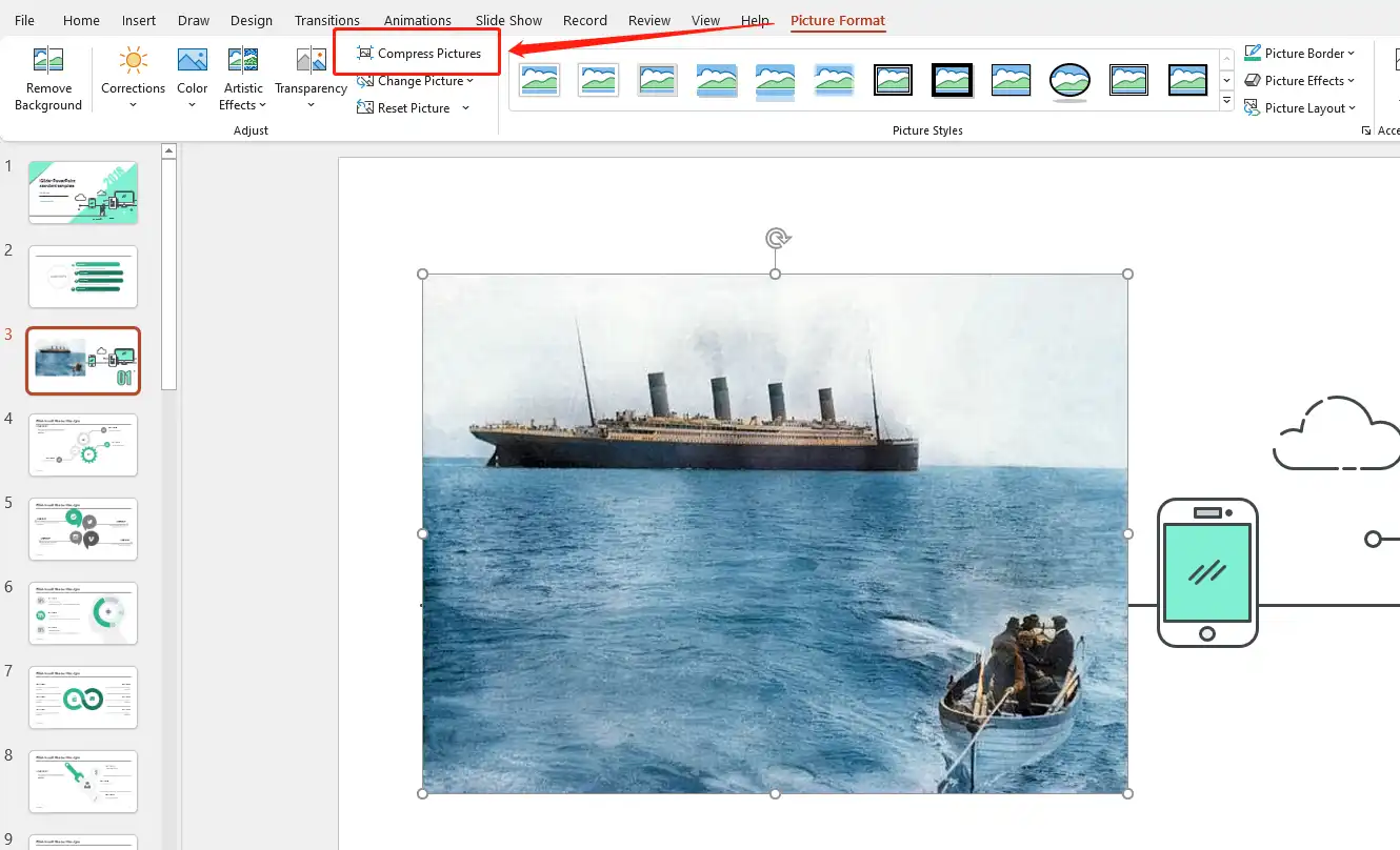 compress pictures in powerpoint 2