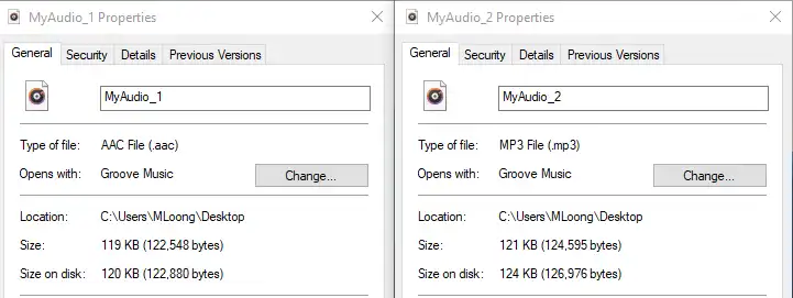 convert aac to mp3 result