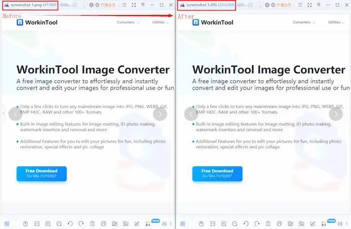 convert screenshot to jpg before and after comparison