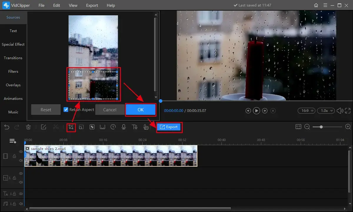 crop a video in vidclipper