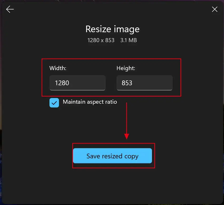 customize size in photos