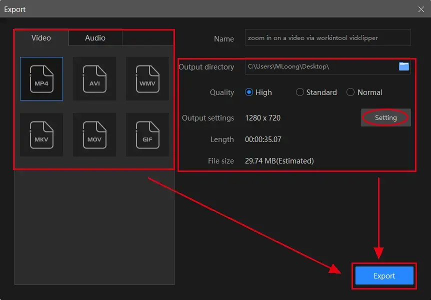 export status of vidclipper