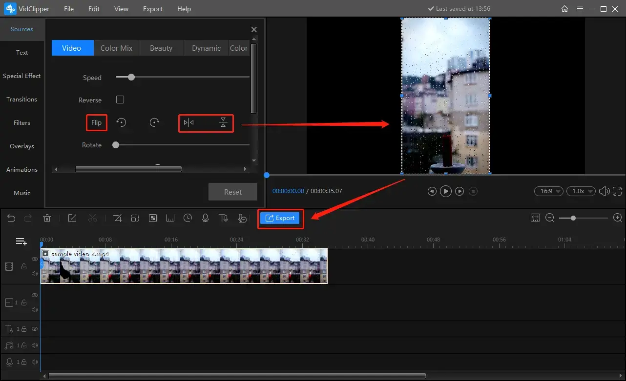 flip a video horizontally in vidclipper