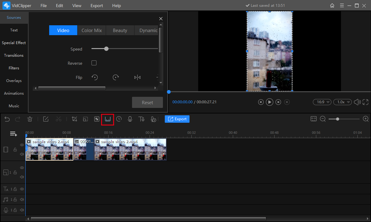 freeze frame a video in vidclipper