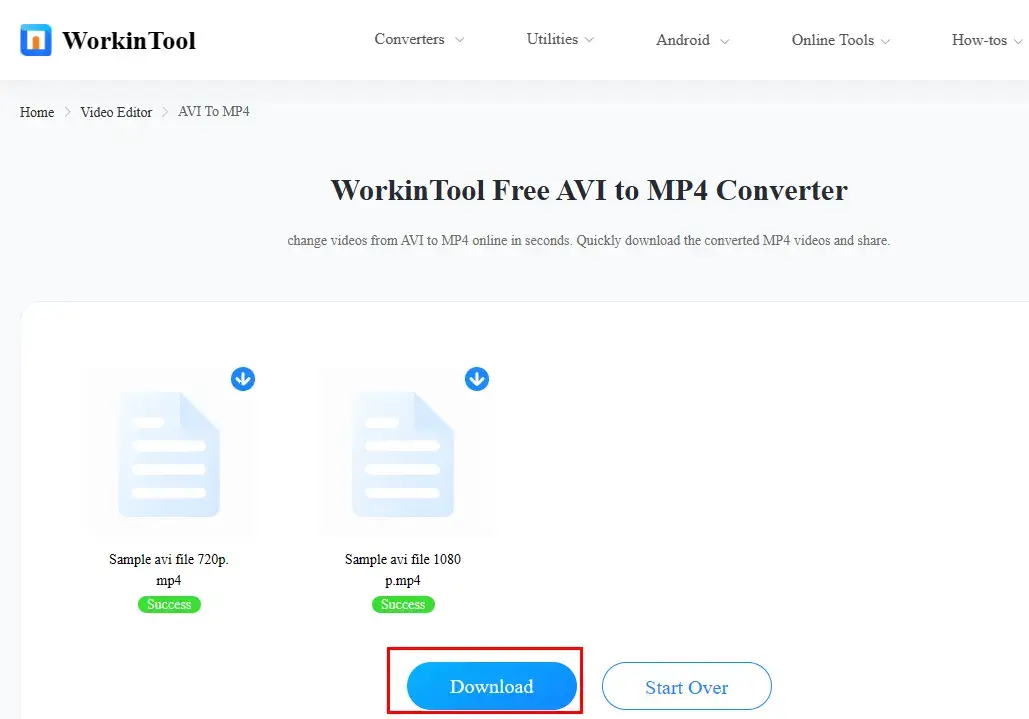 how to convert avi to mp4 in batches with workintool online avi to mp4 converter 2