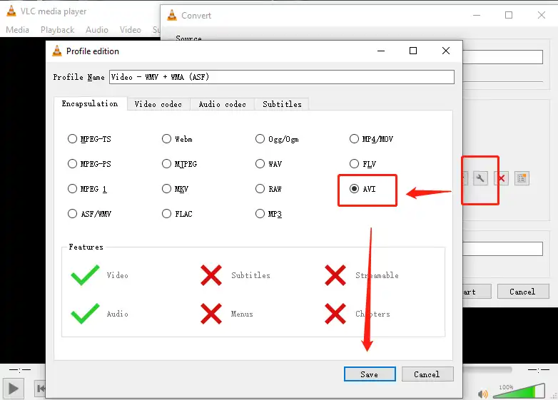how to convert mp4 to avi vlc