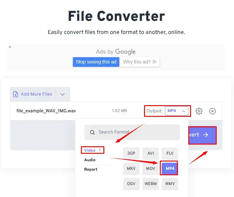 how to convert wav to mp4 in freeconvert