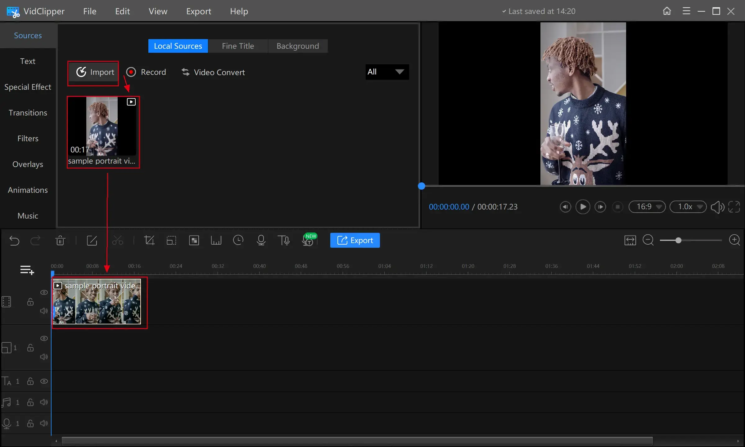 make a video slow motion in vidclipper step 2