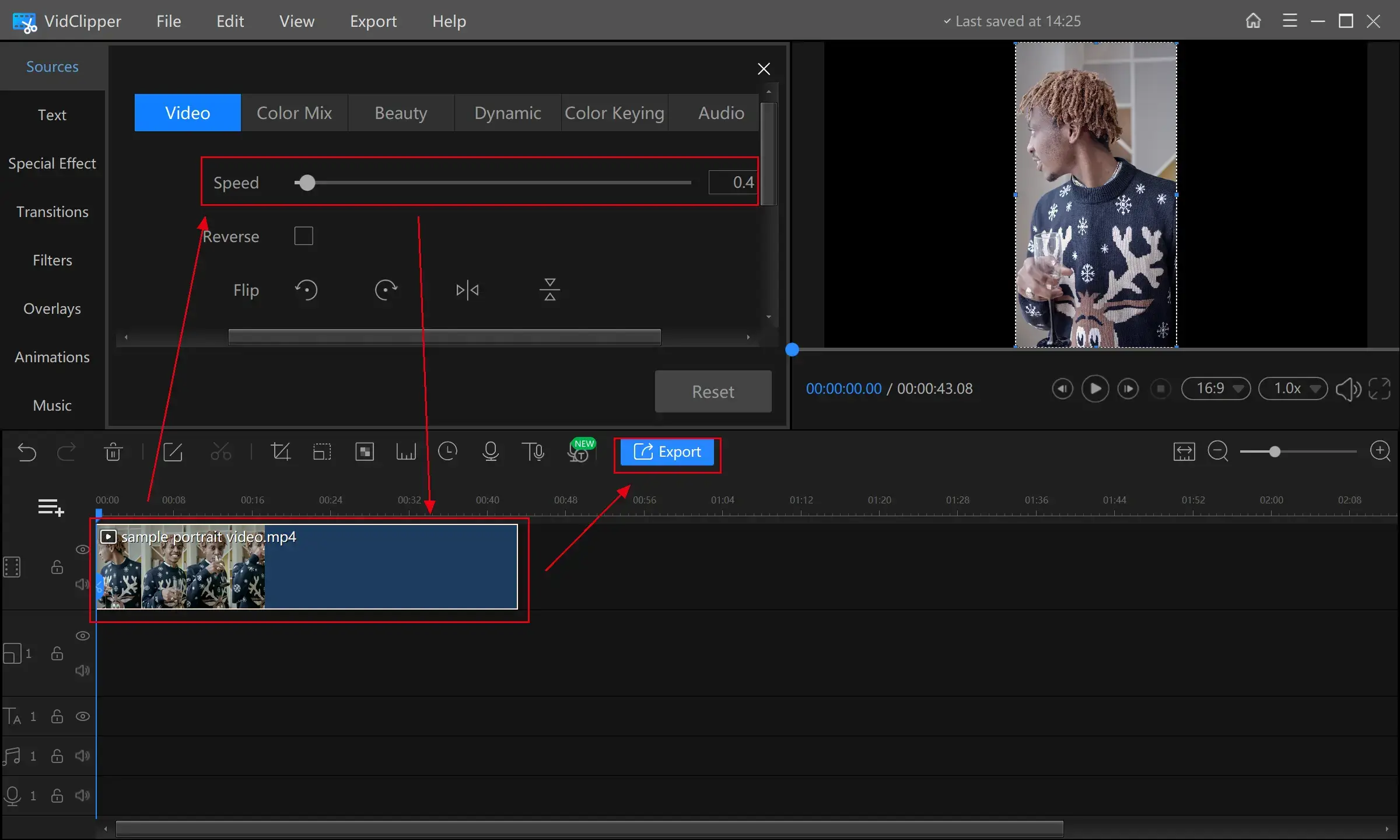 make a video slow motion in vidclipper step 3