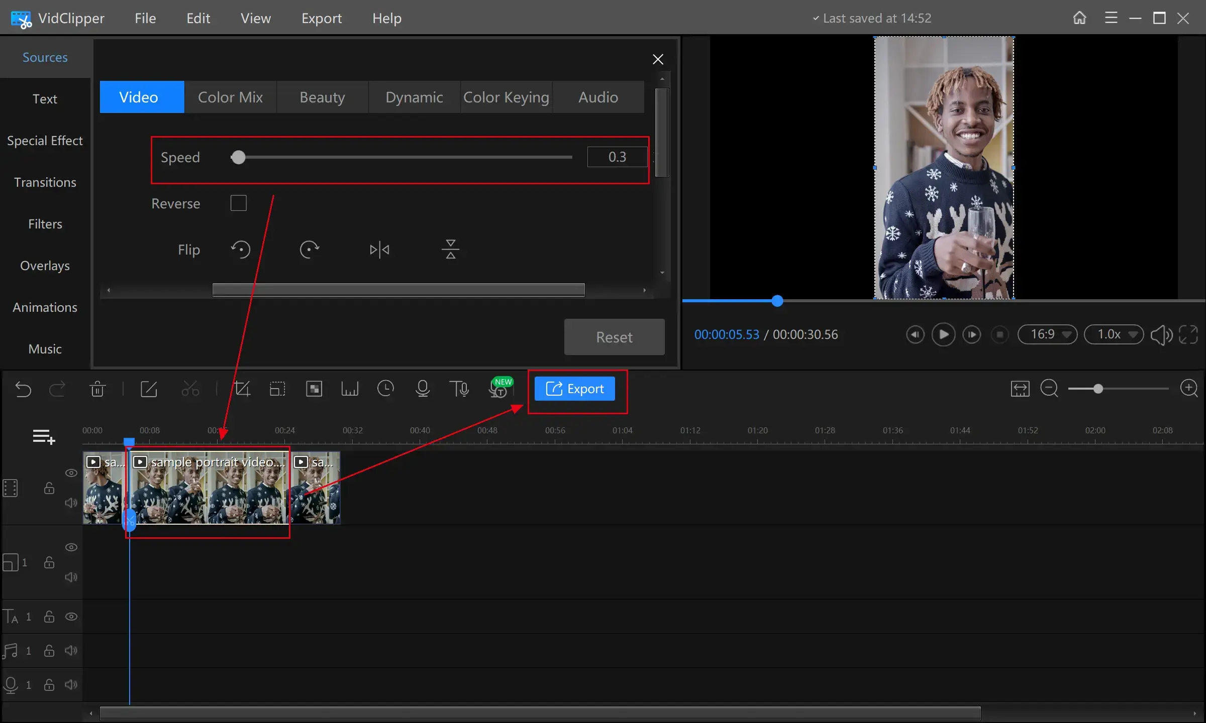 make part of a video slow motion in vidclipper step 2