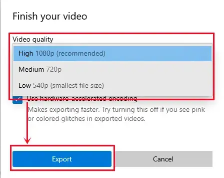 output settings in video editor