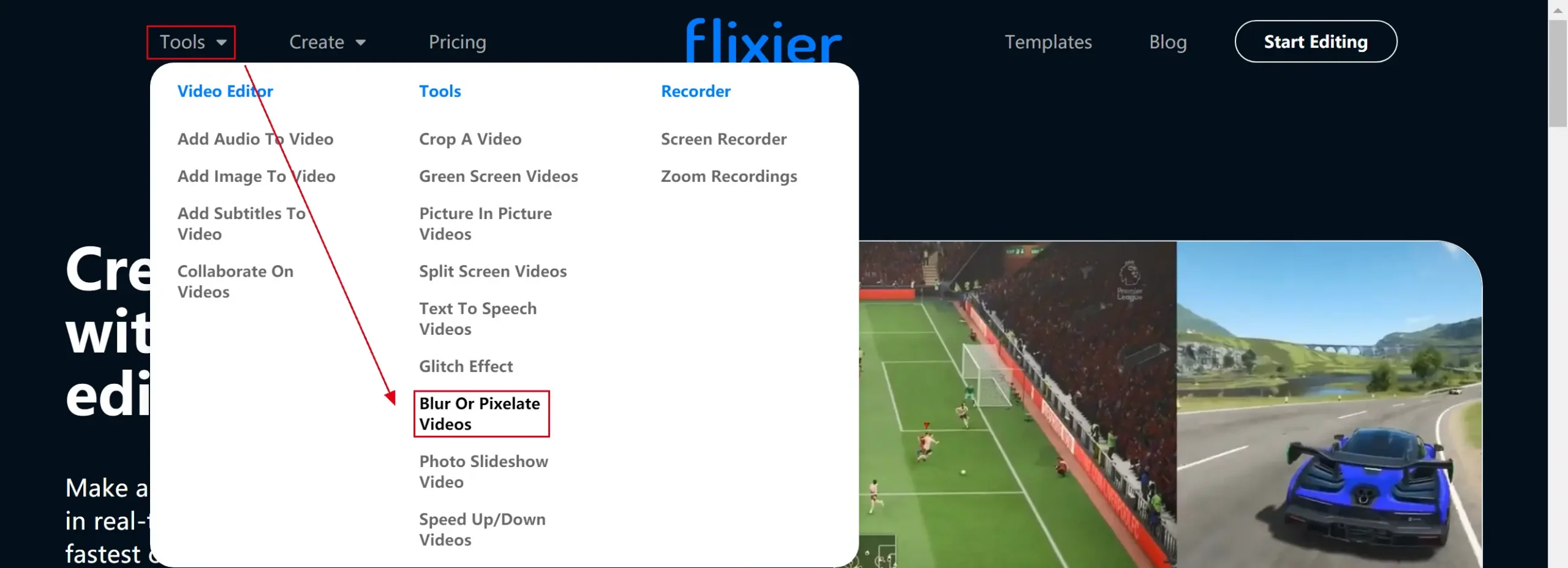 choose blur or pixelate videos in flixier 