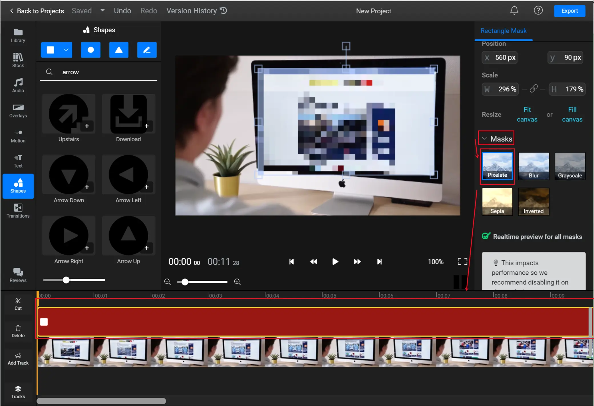 pixelate a video through flixier step 5