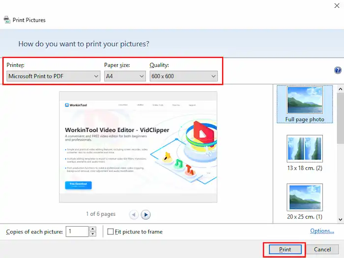 print pictures microsoft print screenshot to PDF print