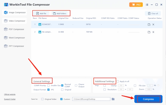 reduce picture size with workintol