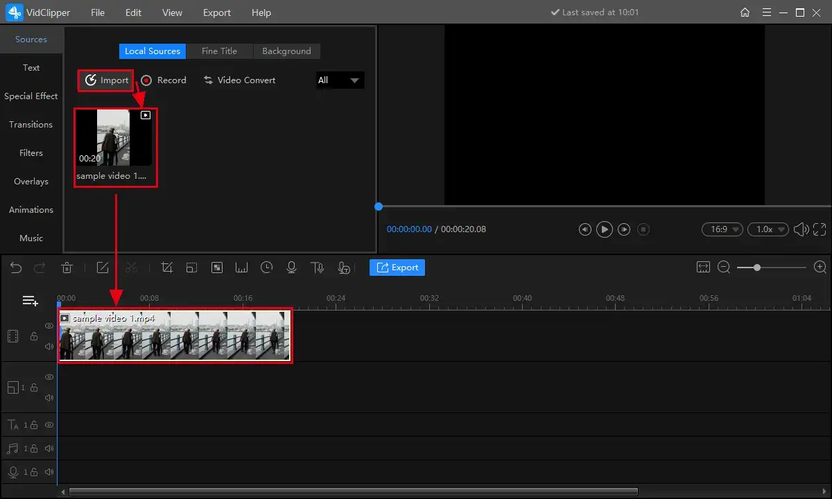 speed up a video through vidclipper step 1