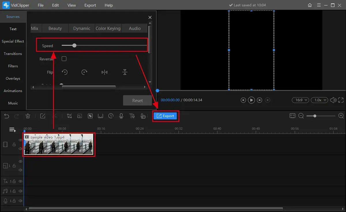 speed up a video through vidclipper step 2