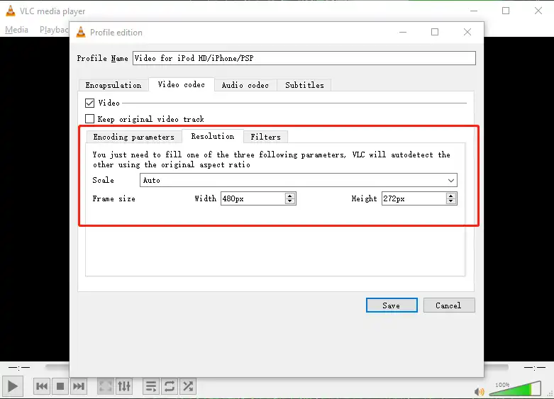 set scale and frame size in resolution