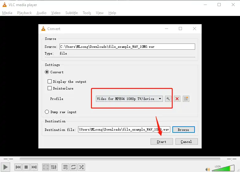 how to convert wav to mp4 in vlc