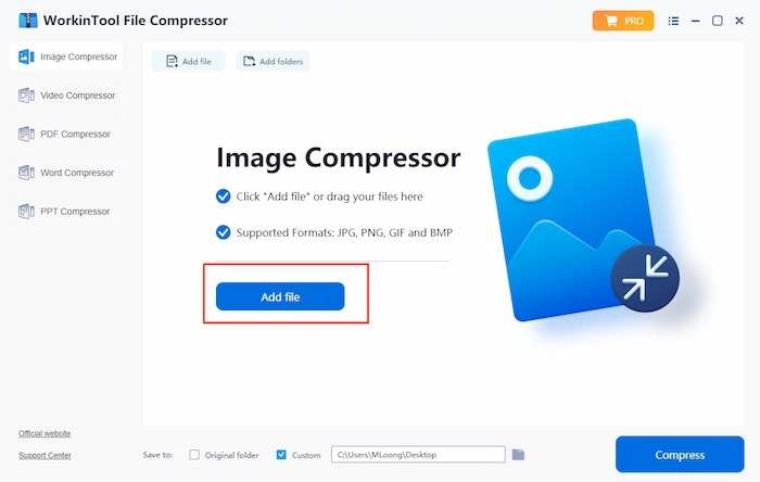 workintool file compressor add file to compress