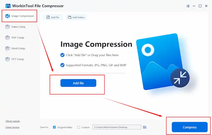 workintool file compressor image compression add file and compress