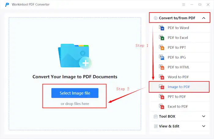 workintool pdf converter convert image to pdf and select image file
