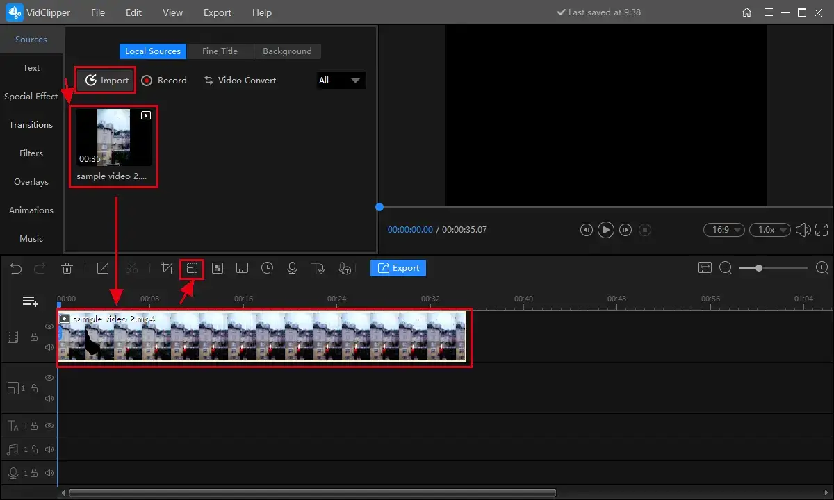 zoom in on a certain part of a video through vidclipper step 1