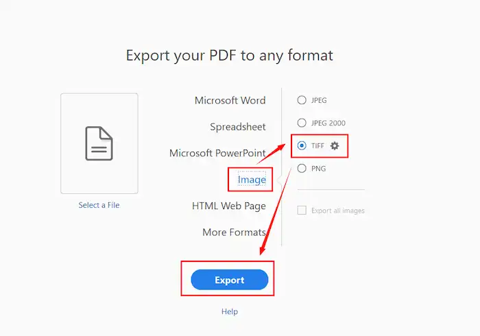 adobe acrobat dc export pdf to image as tiff