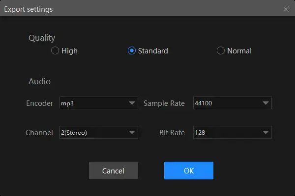 audio export settings in workintool vidclipper