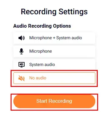 choose no audio in flexclip online screen recorder