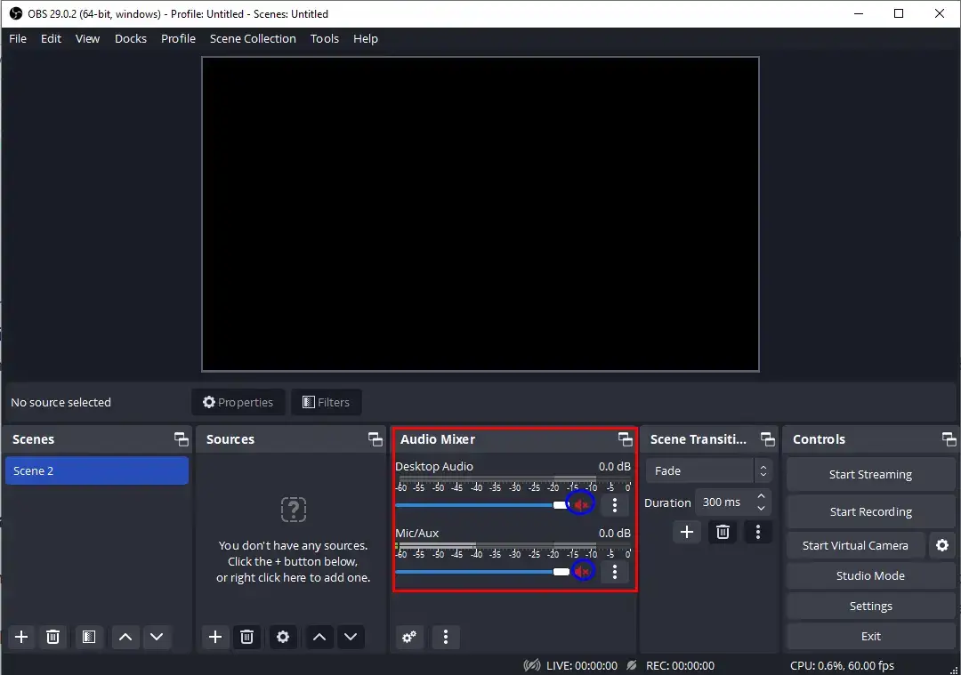 how to record a video without sound via obs