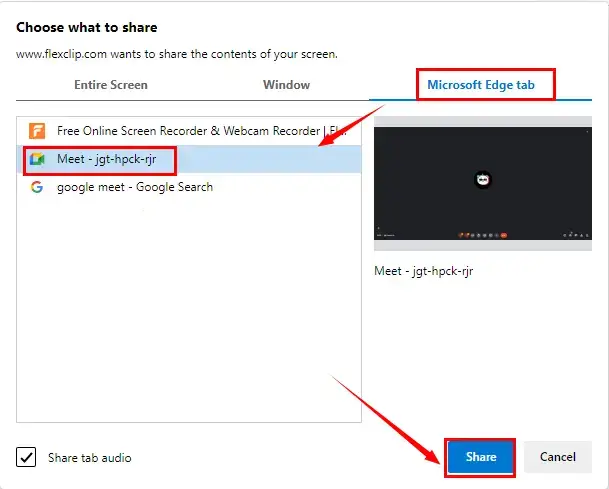 how to record google meet in flexclip online screen recorder